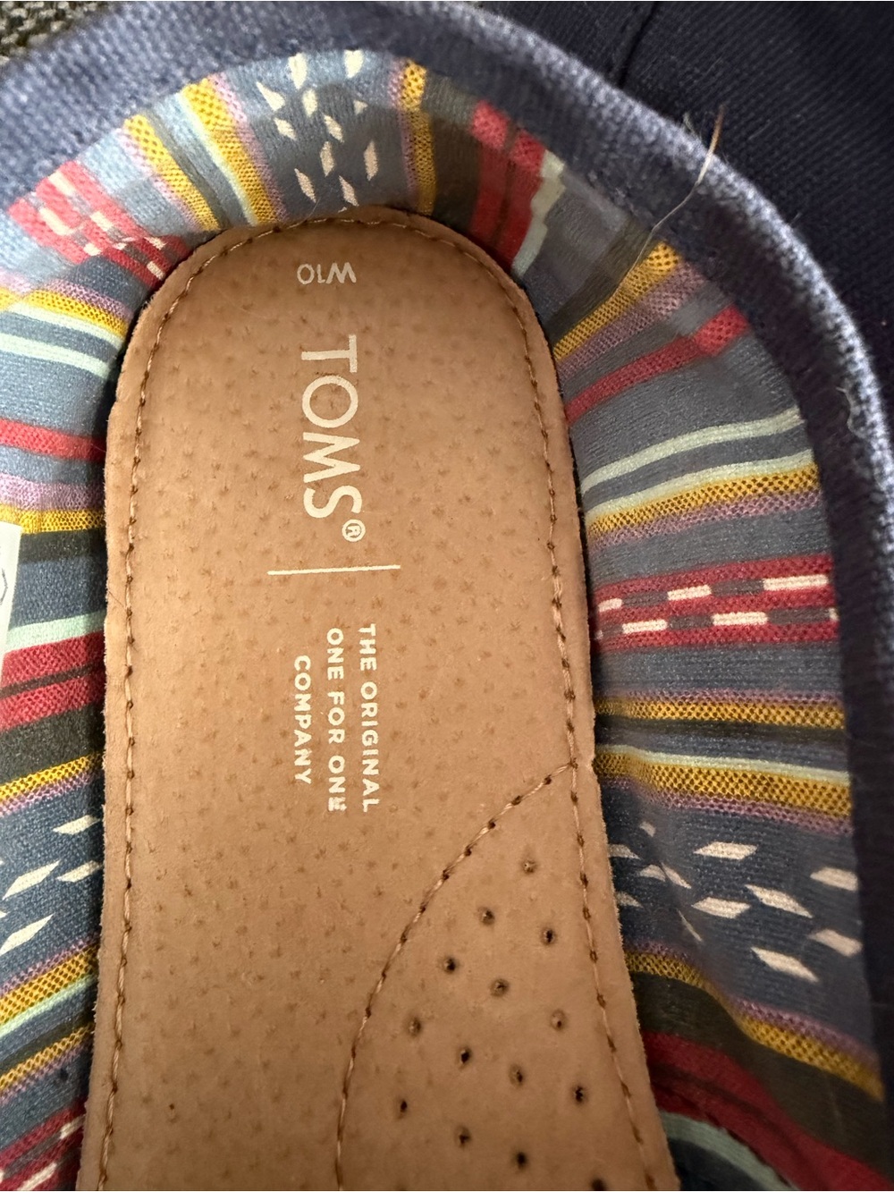 TOMS Navy Slip-On with Colorful Striped Lining - Picture 3 of 5